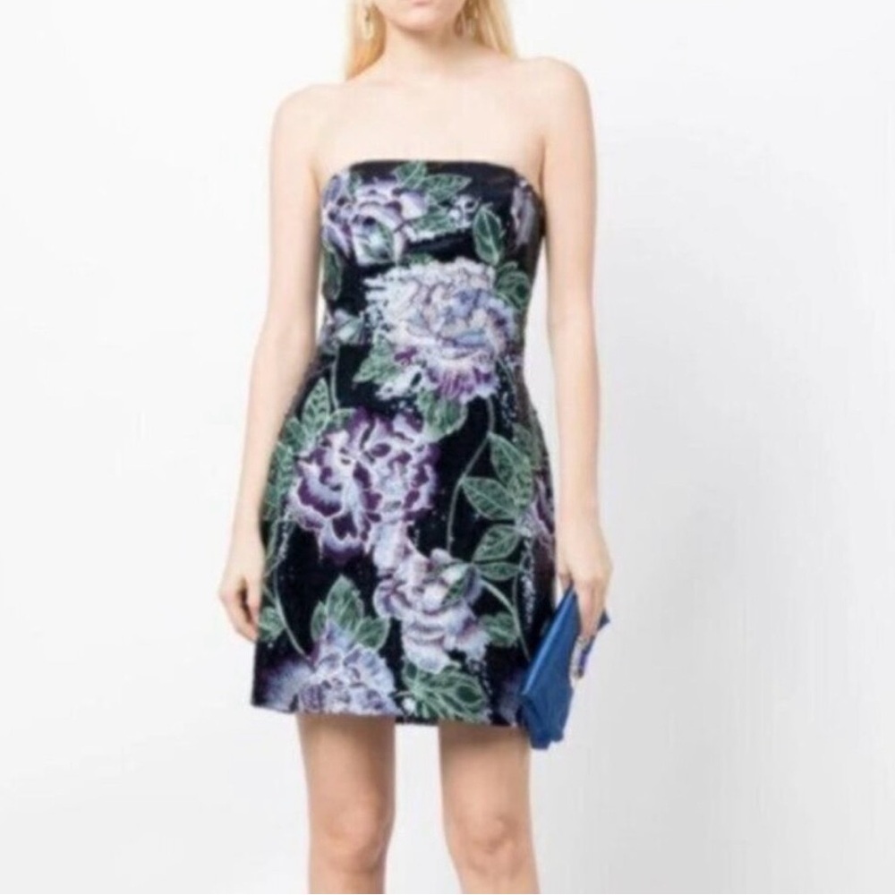 Marchesa Black and Purple Strapless Dress